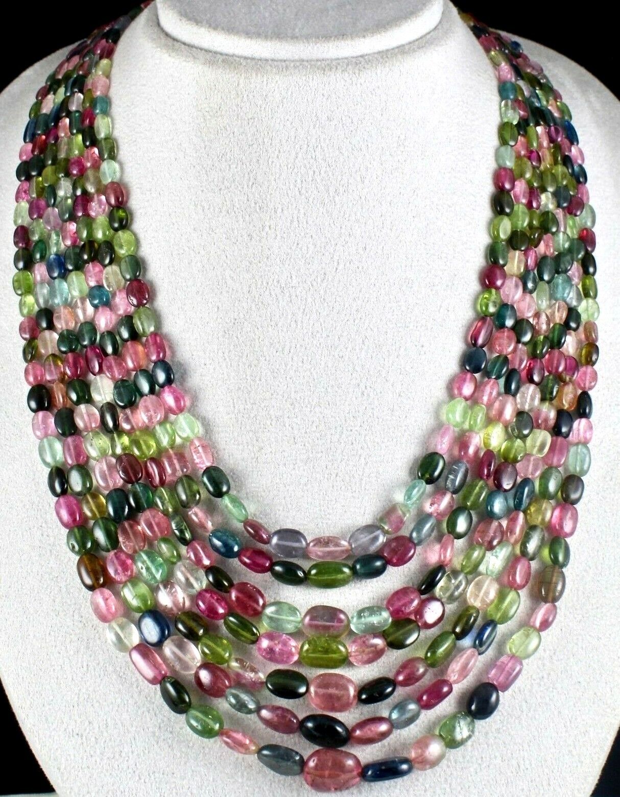 Natural Multi Colour Tourmaline Beads 7 Line 847 Ct Gemstone Statement Necklace