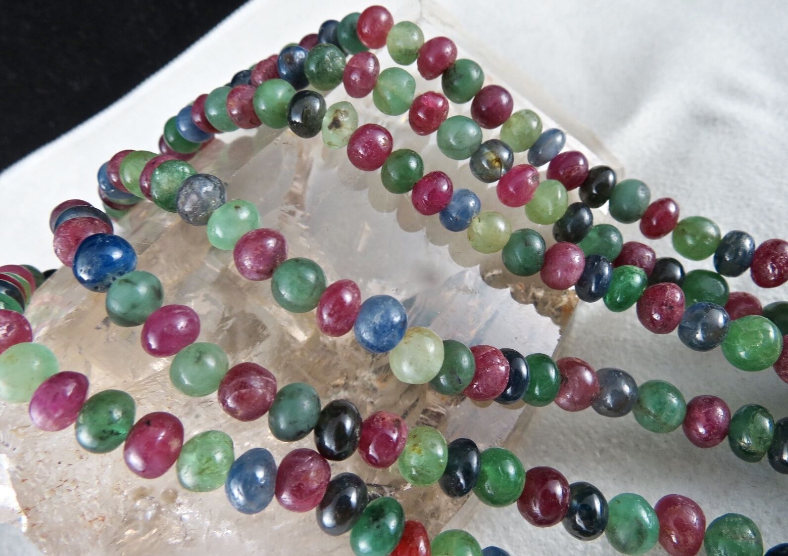 Certified Natural Emerald Ruby Blue Sapphire Beads Round 666 Ct Multi Necklace