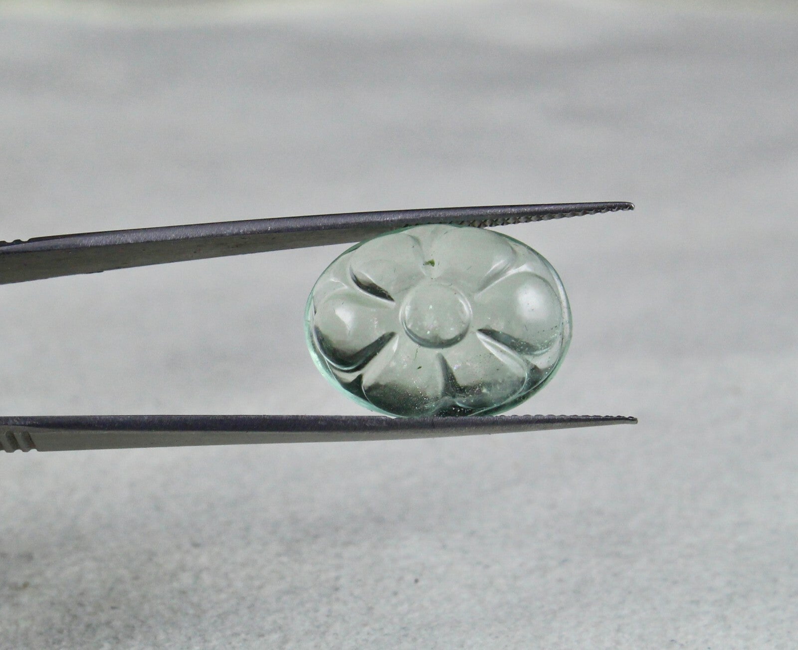 Green Aquamarine Carved Flower Cabochon 14.81 Ct Gemstone Ring Pendant