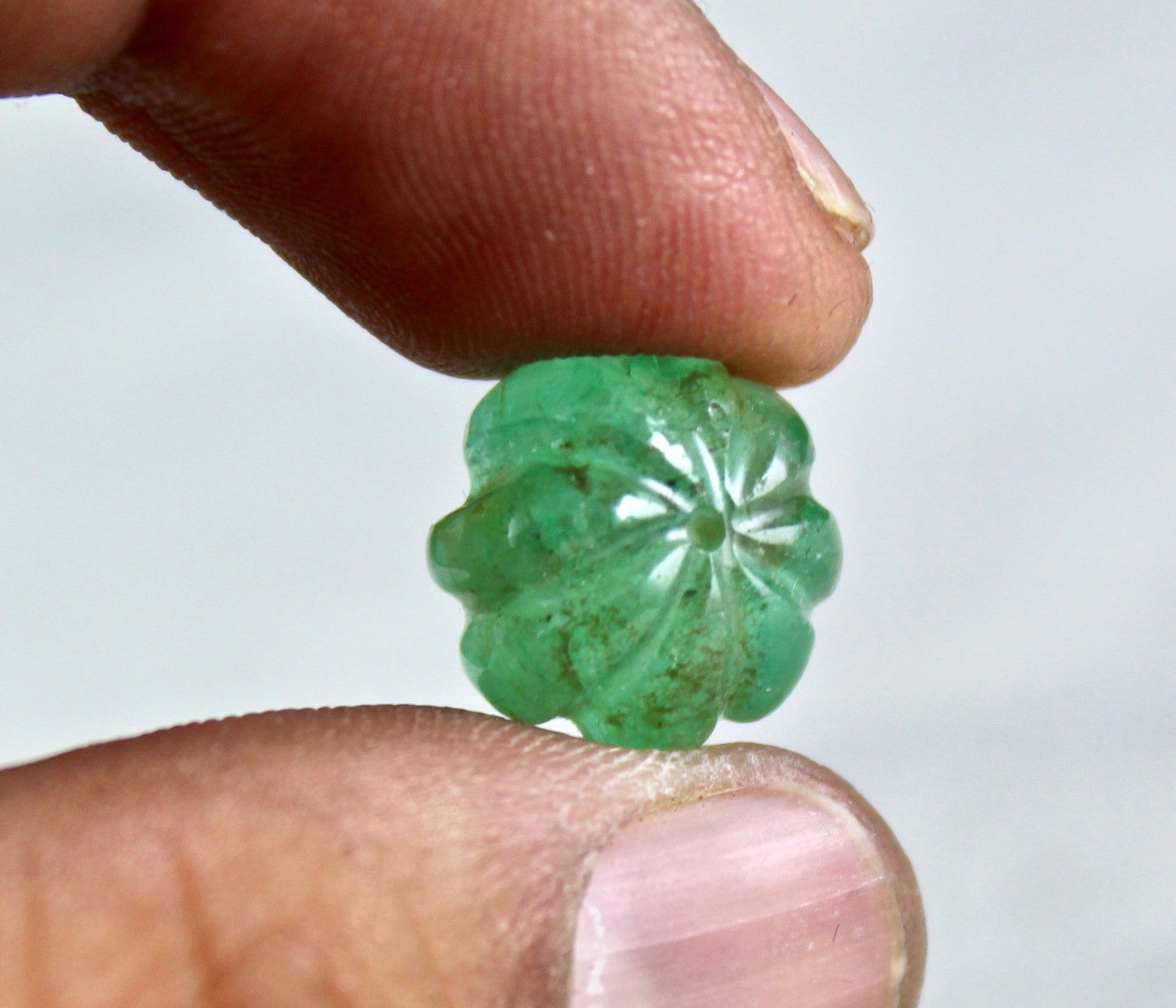 Certified Natural Colombian Emerald Melon Carved Gemstone Bead Pendant 11.96 Ct