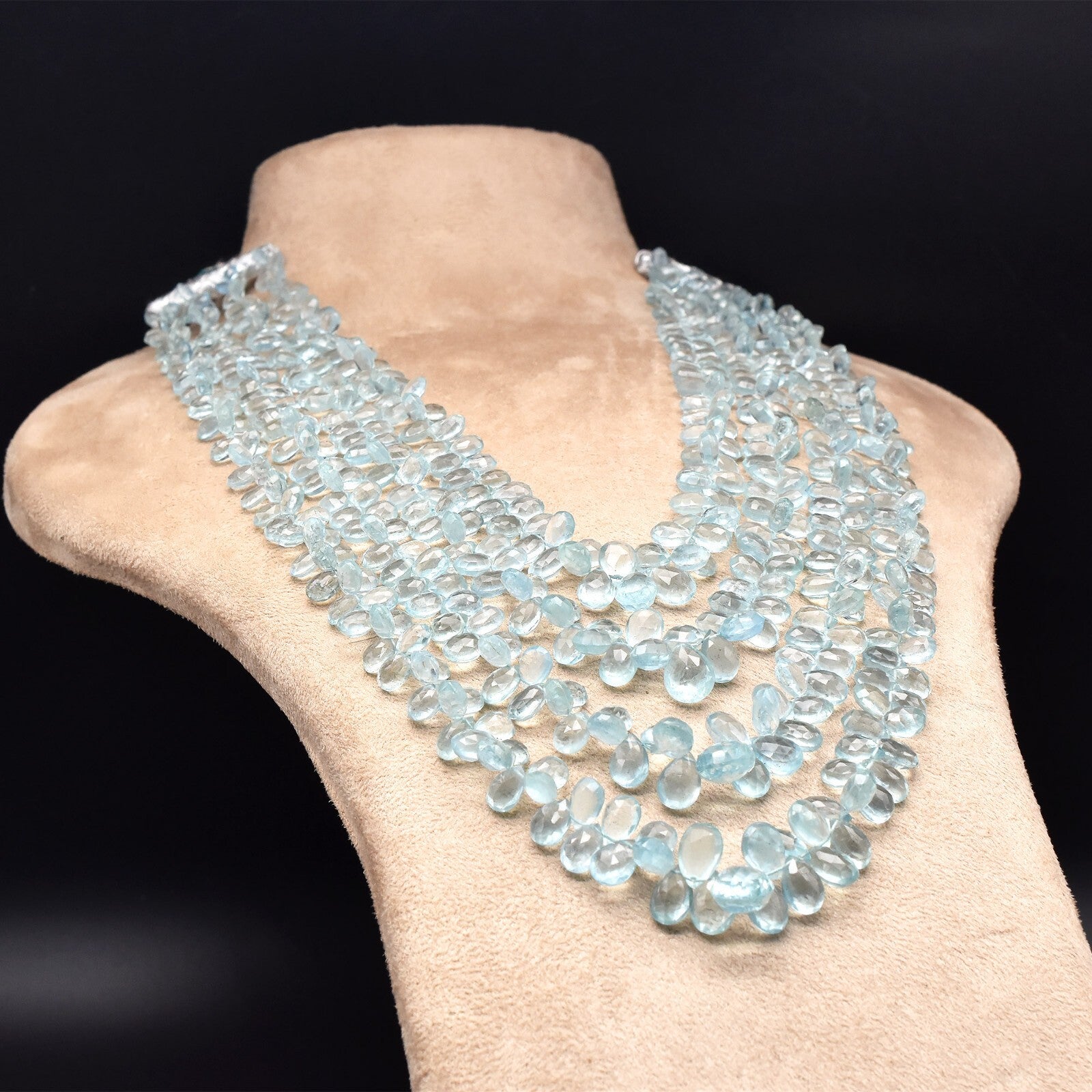 Certified Natural Aquamarine Drops Faceted 647 Ct Blue Gemstone Necklace