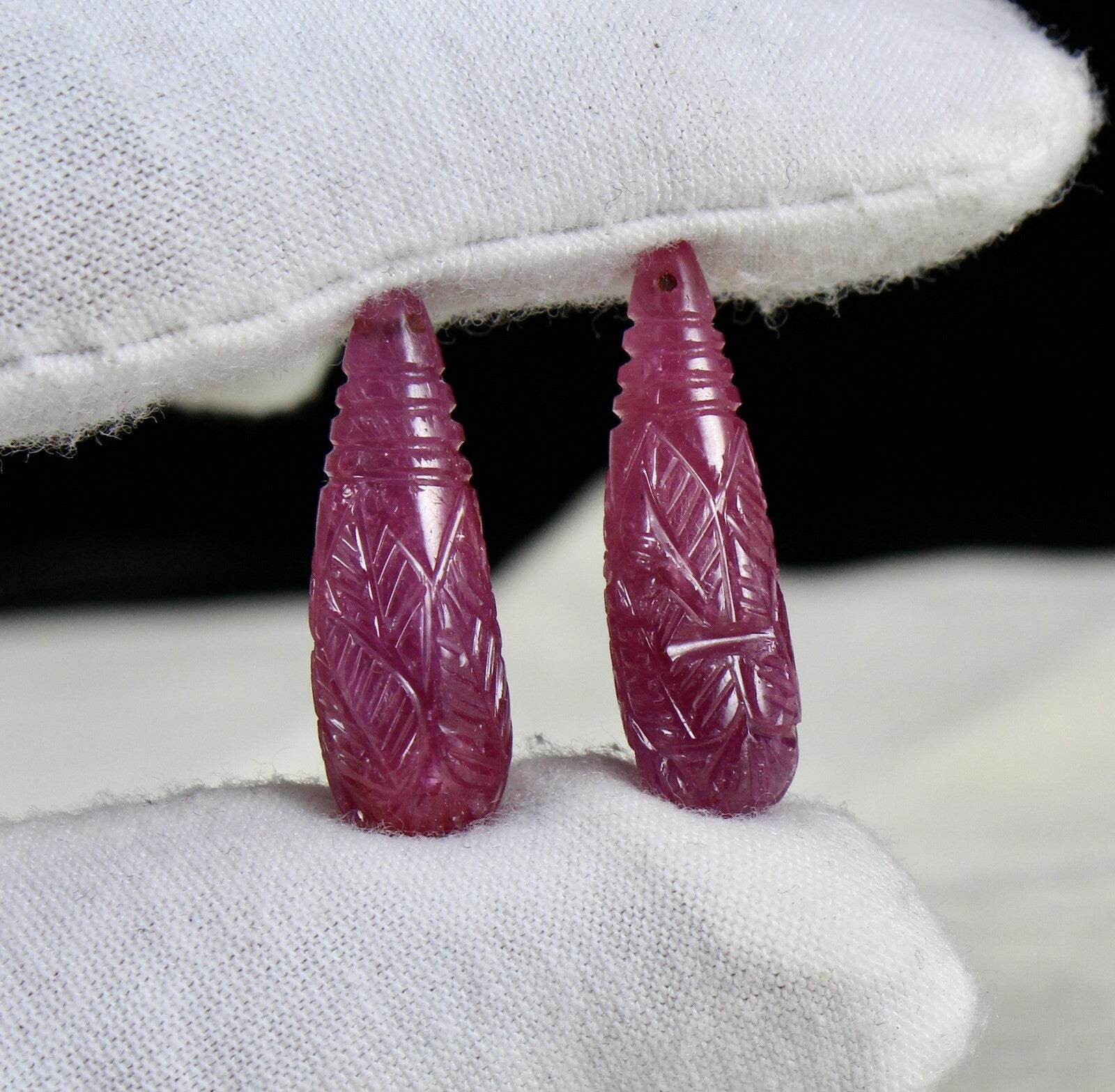 Certified Natural Untreated Ruby Carved Drops 37.58 Carats For Earring