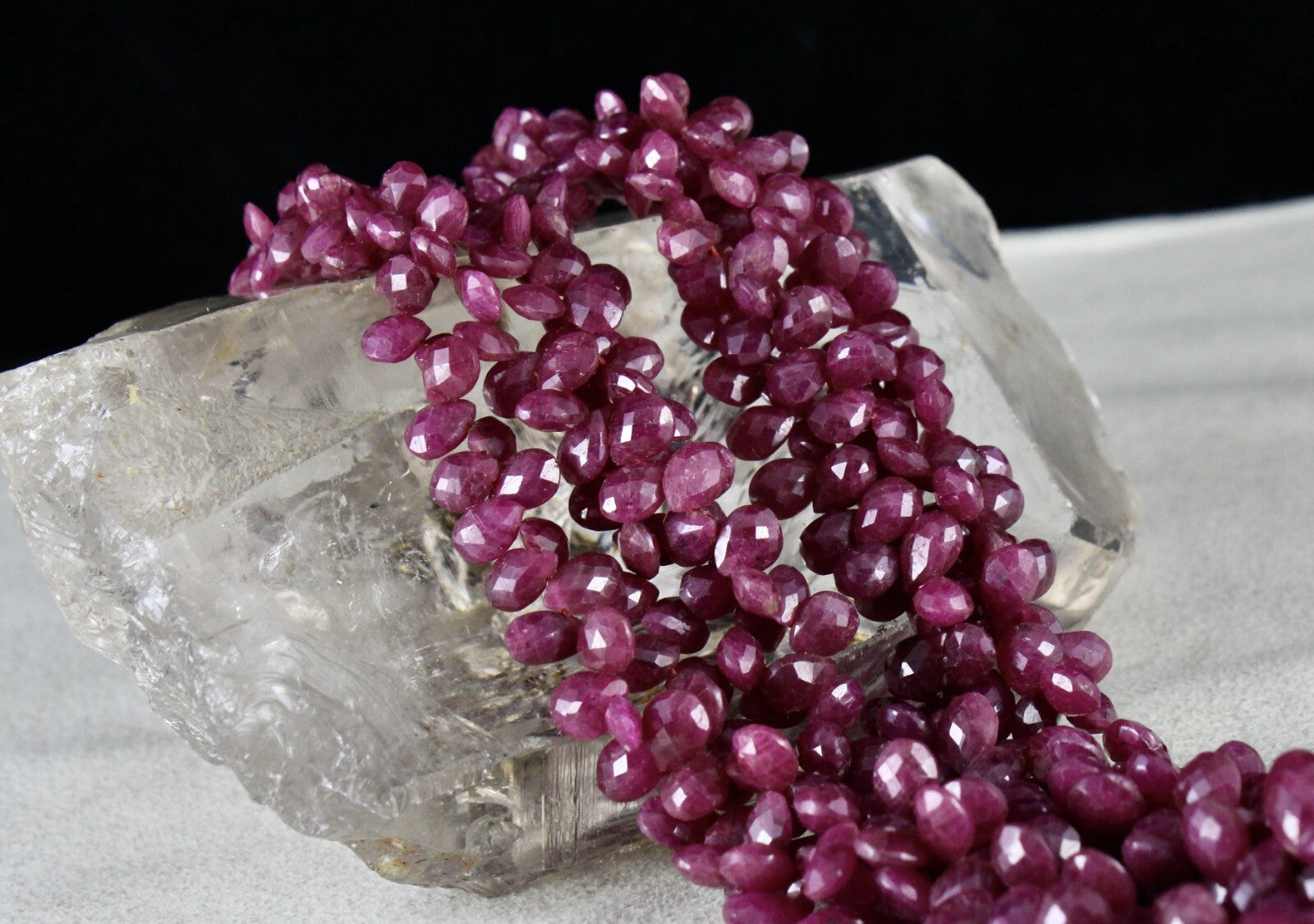 Certified Natural Ruby Teardrop Beads 768 Ct Sterling Silver Necklace For Women