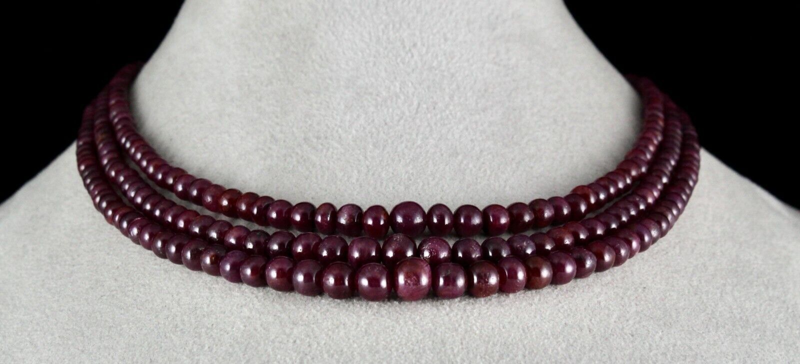 NATURAL RED RUBY BEADS ROUND 3 LINE 414 CTS PRECIOUS GEMSTONE FASHION NECKLACE