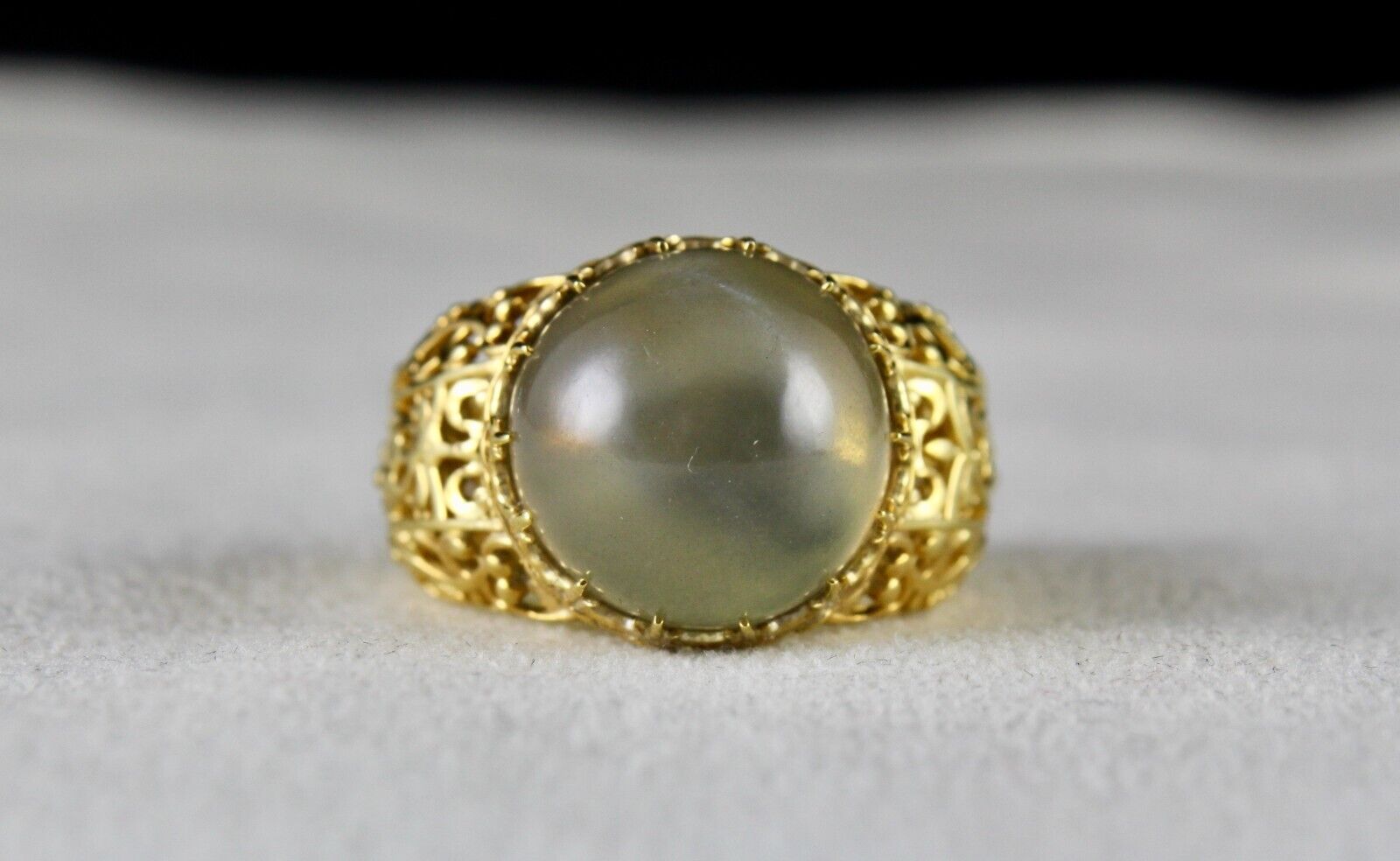 NATURAL MOONSTONE CABOCHON CARVED 925 STERLING SILVER FINE DESIGN GEMSTONE RING