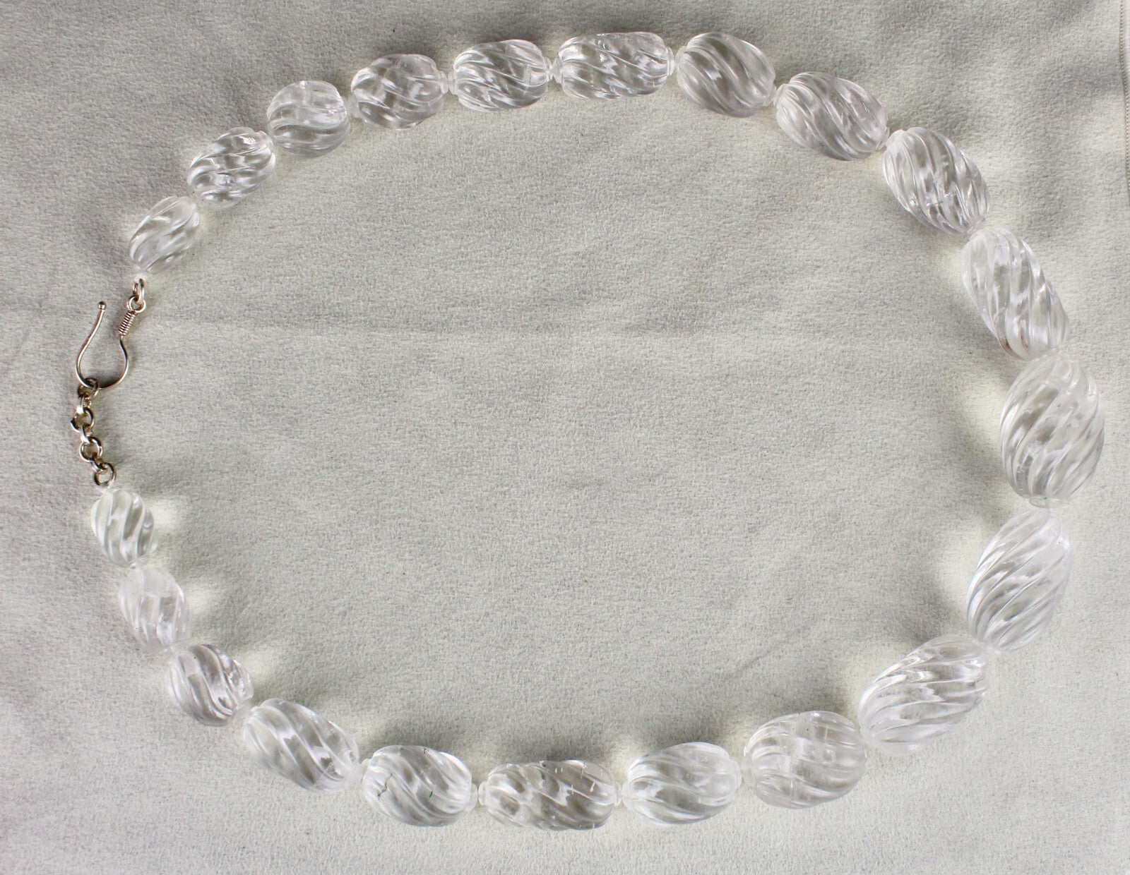 Natural White Rock Crystal Quartz 1330 Ct Oval Gemstone Necklace Beads Engraved