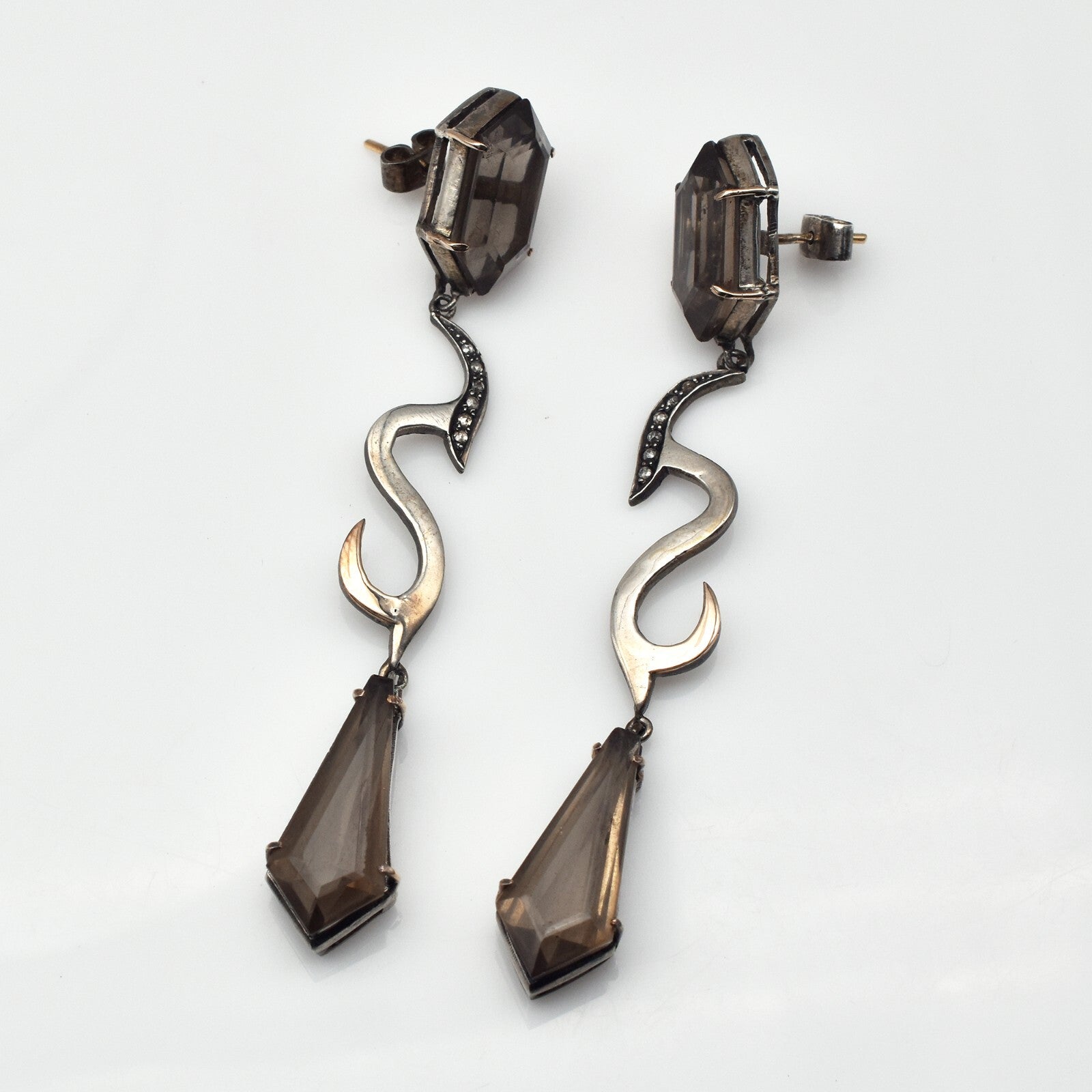 Natural Smoky Quartz 94.05ct Natural Diamond 18k Gold Sterling Silver Earrings