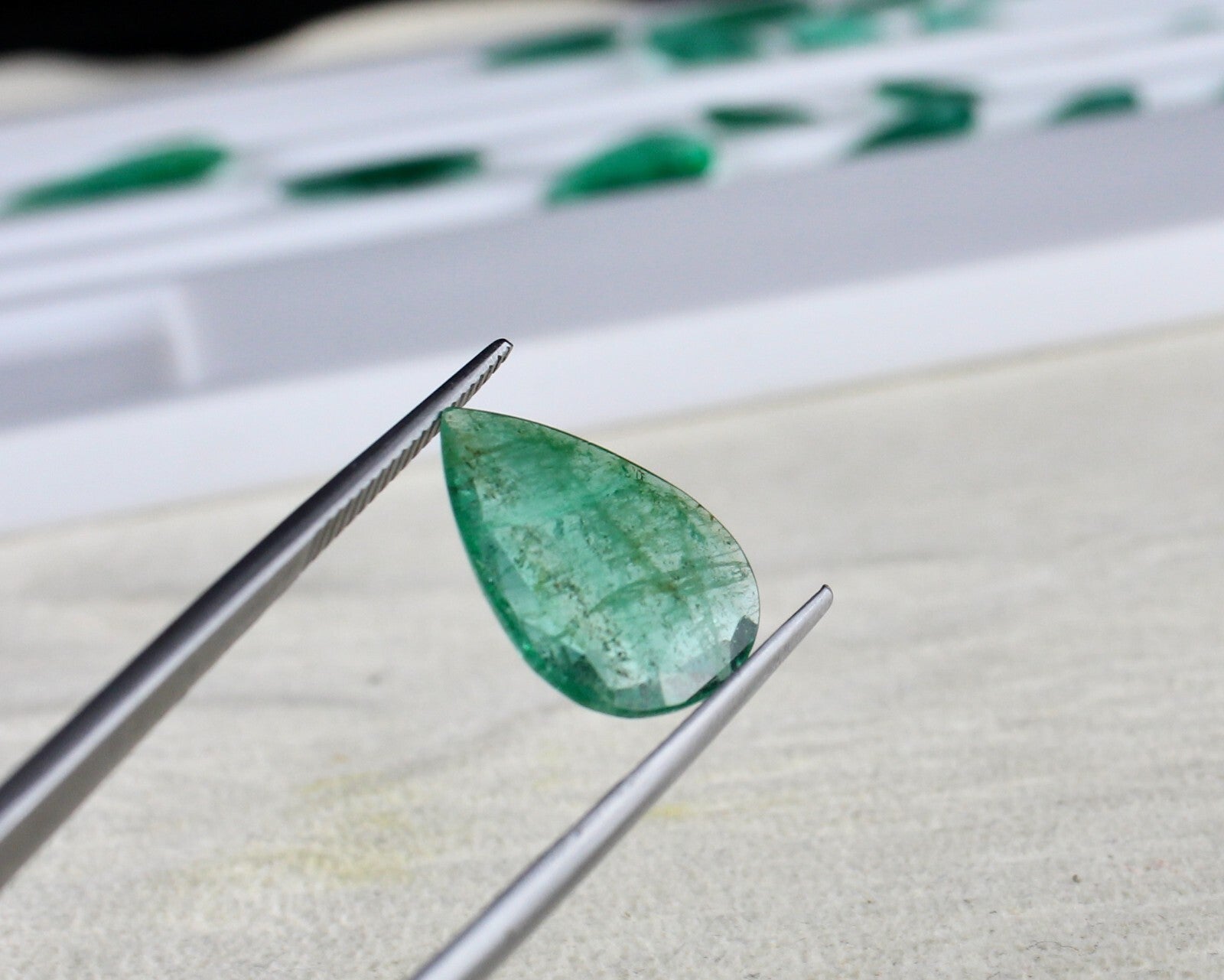 Certified Natural Zambia Emerald 31.77 Ct Pear Cut Loose Gemstone Ring Set