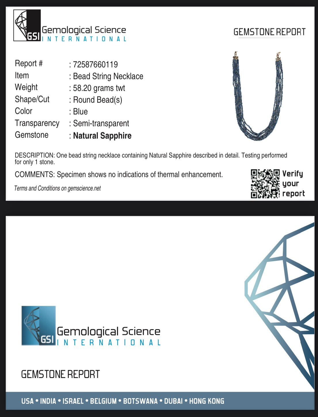 Certified Natural Blue Sapphire 289 Ct Round Beads Sterling Silver Necklace