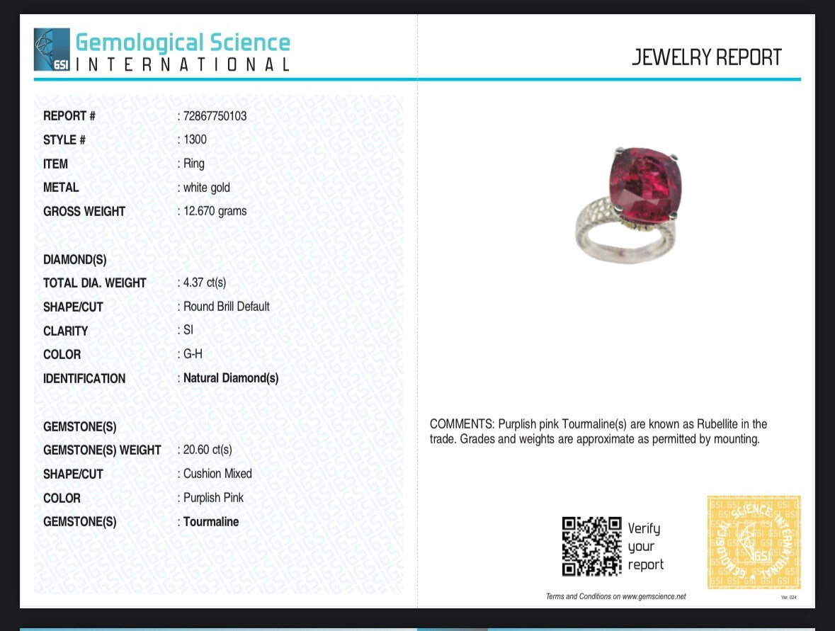 Certified Natural Rubellite Tourmaline 10ct Natural Diamond 18k Gold Ring