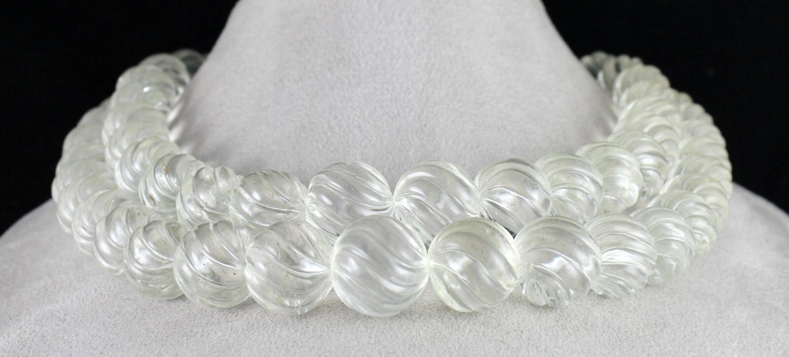 Certified Natural Rock Crystal Quartz Carved Beads Necklace 2049 Ct Rare Gem