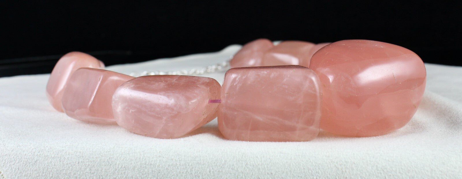 Certified Natural Rose Quartz Tumble Beads Necklace 2597 Ct Sterling Silver