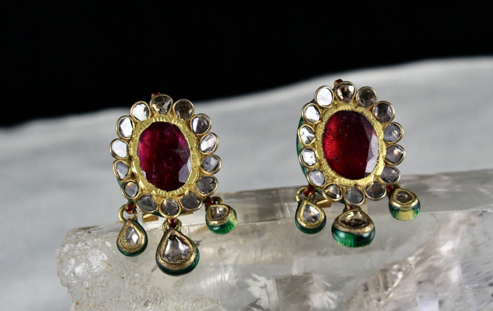 Certified Antique Jadau Natural Diamond 302ct 18k Gold Oval Pendant Earring Set