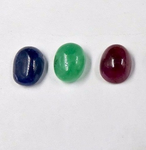 Certified Natural Emerald Ruby Sapphire Oval 10.22ct Sterling Silver Ring Set