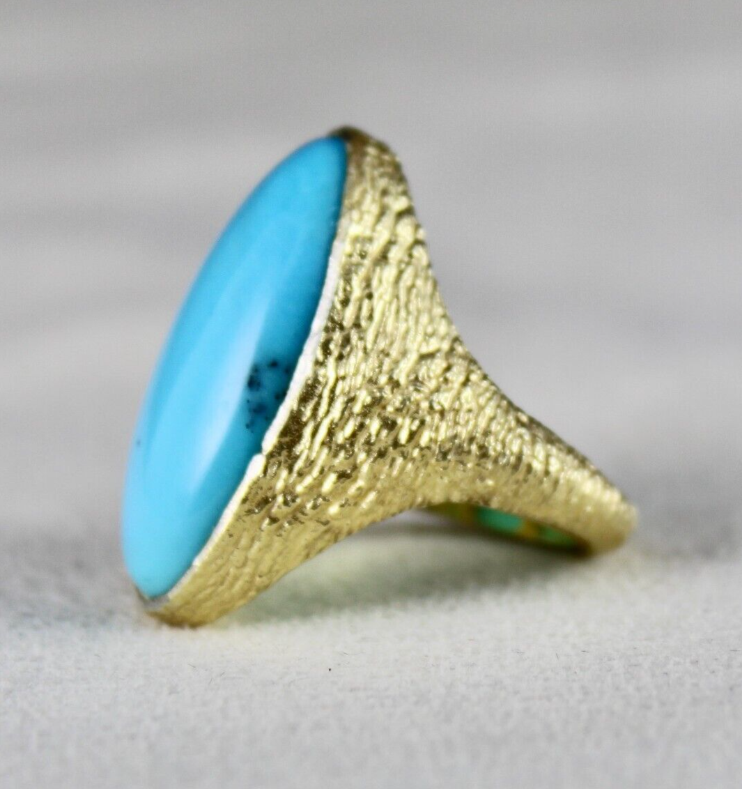 Natural Arizona Turquoise 50ct Cabochon 925 Sterling Silver Gold Ring