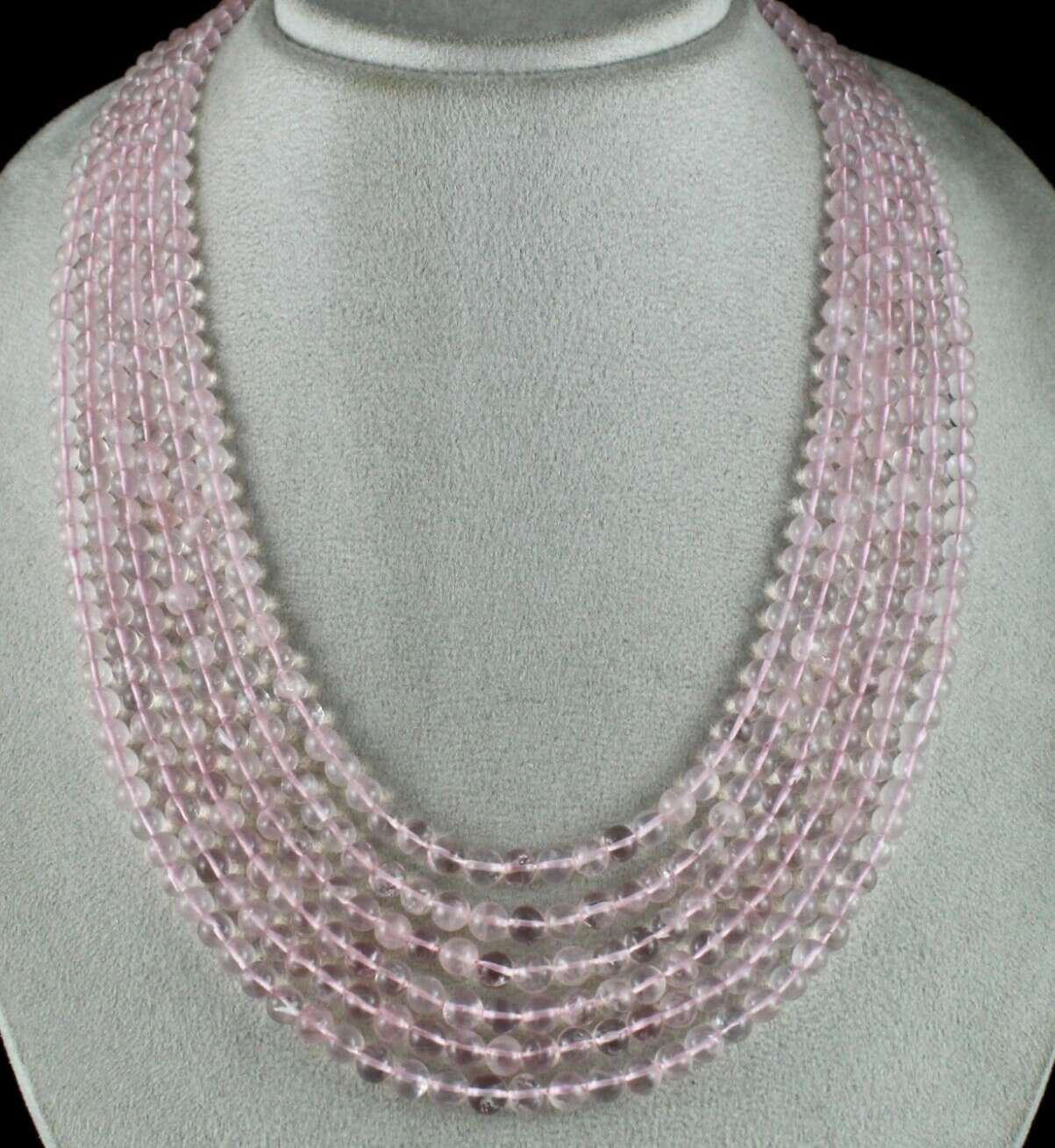 Natural Rose Quartz Beaded Necklace 775 Ct Round Ladies Gemstone 6 L