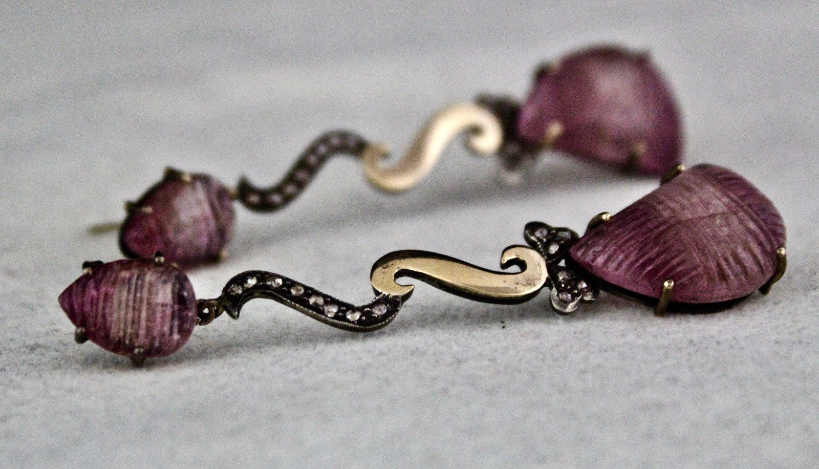 Victorian Pink Tourmaline 10ct Natural Diamond 18k Gold Sterling Silver