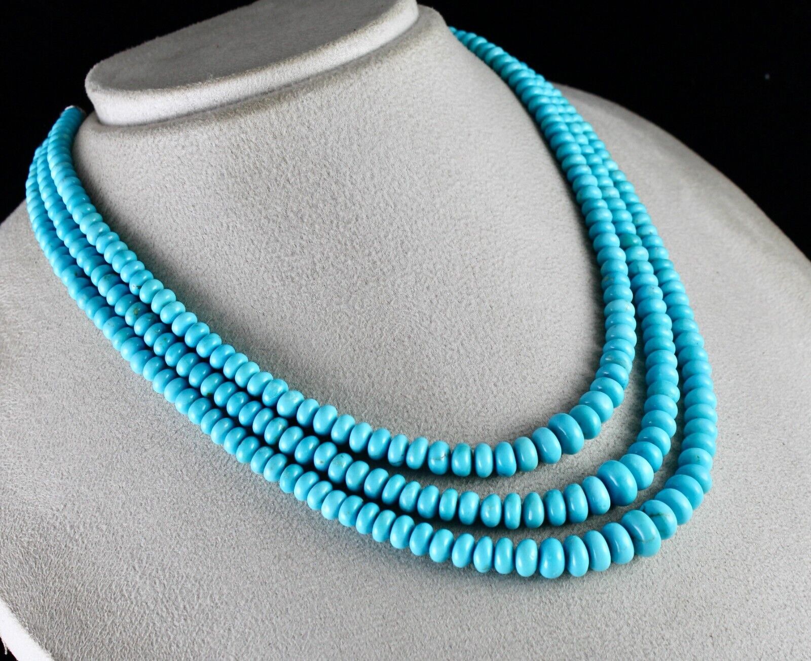 Natural Real Turquoise Beads Round 3 L 388 Ct Blue Gemstone Important Necklace