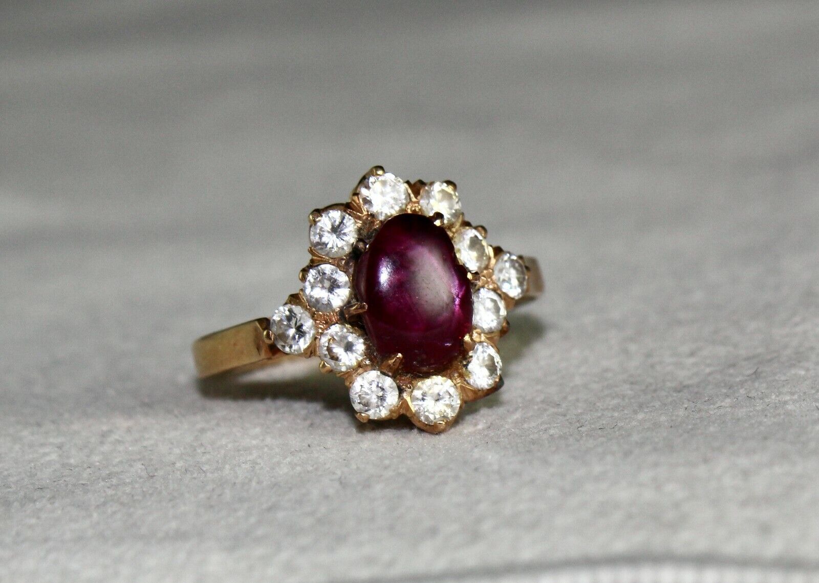 Old Natural Ruby Star Ring 18K Gold Diamond Untreated Stone Cabochon Designing