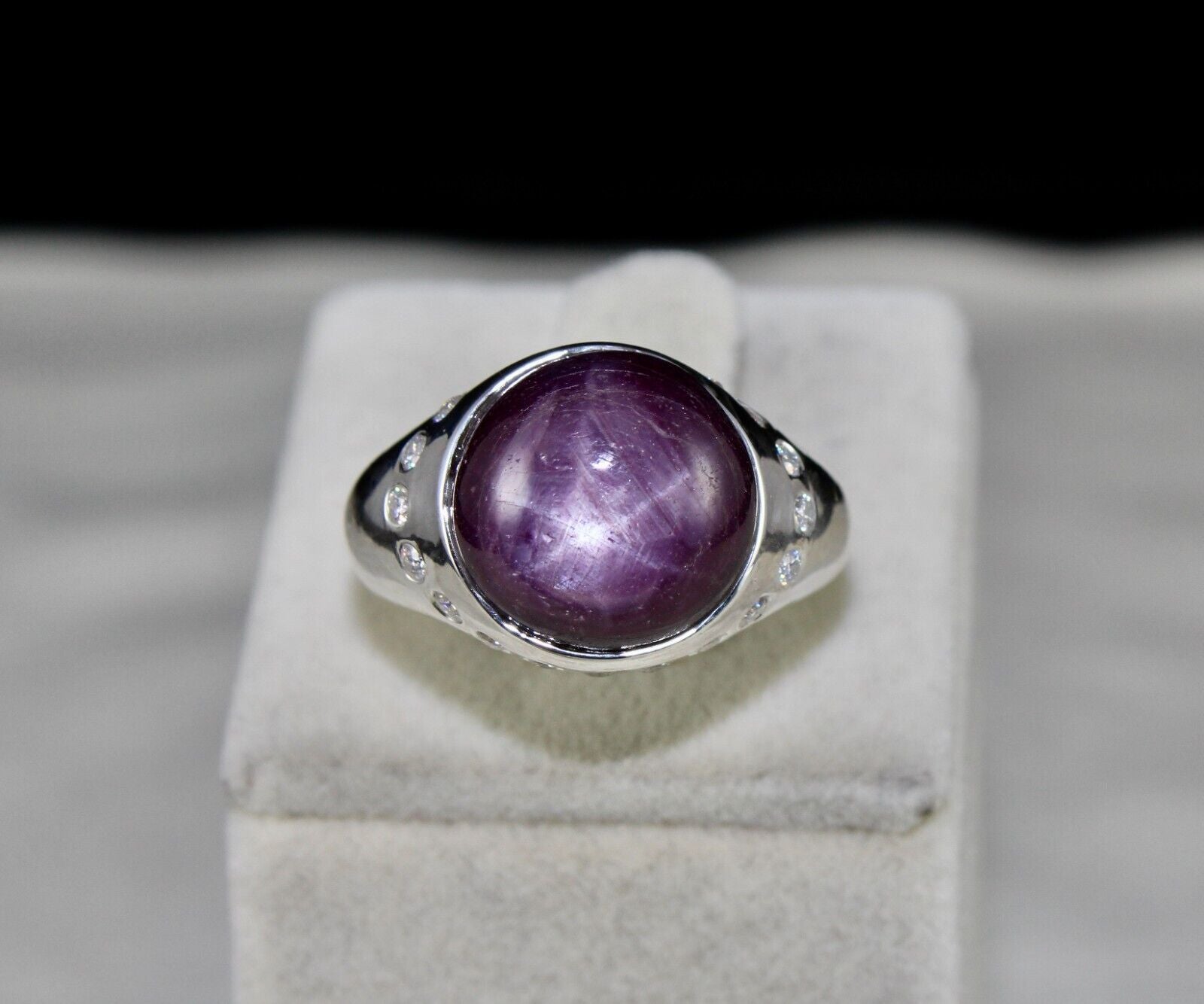 Natural Ruby Star 925 Silver Ring White Moissanite Diamond GemStone Cabochon