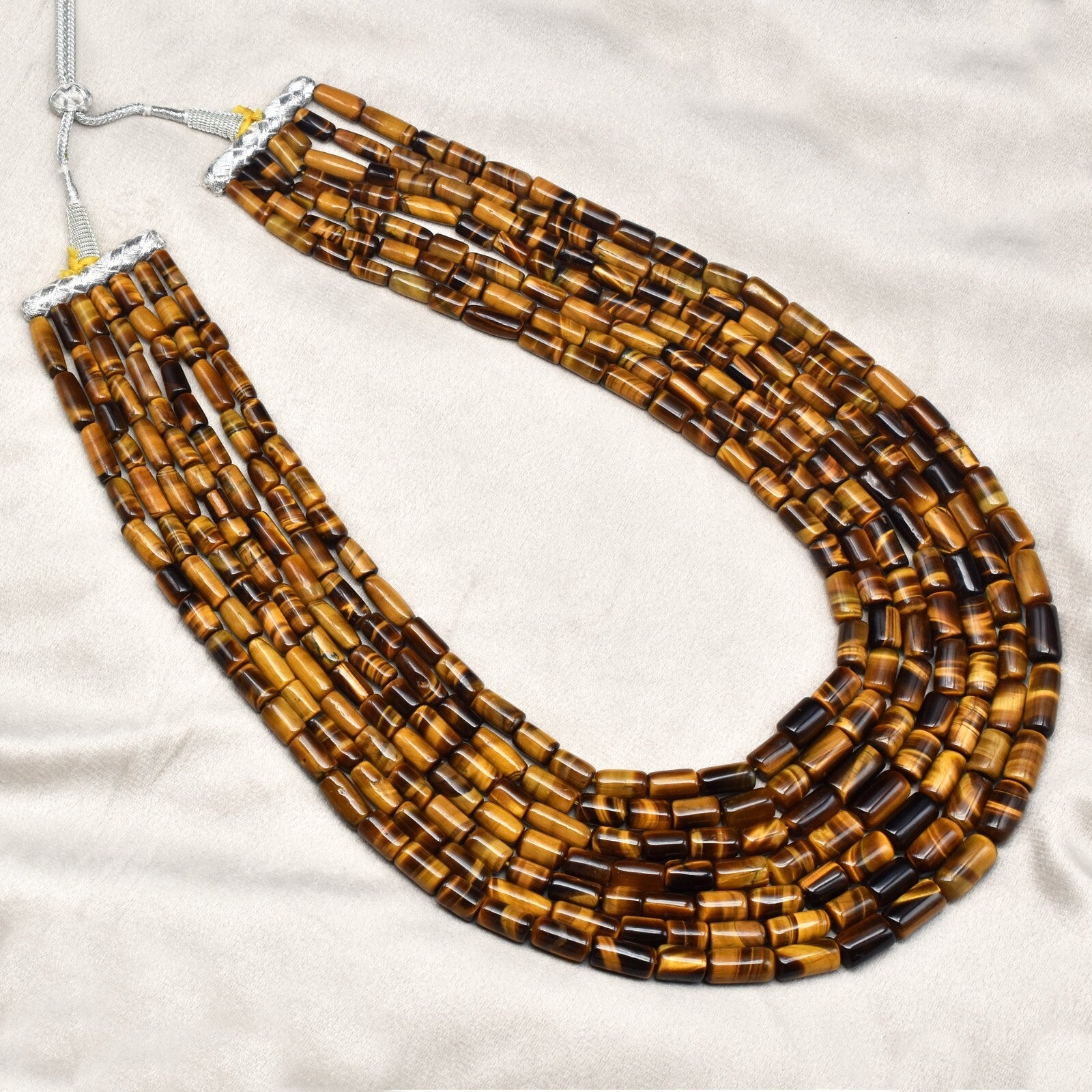Natural Tiger Eye Tube Beads Necklace 1548 Ct Big Antique Fashion Gemstone