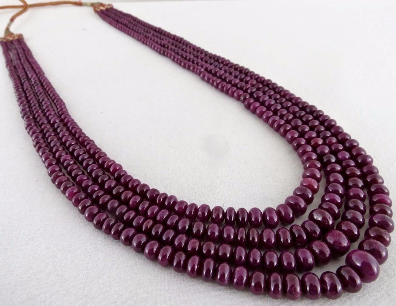 NATURAL NOHEAT RUBY BEADS ROUND 4 LINE 633 CARATS GEMSTONE LADIES NECKLACE