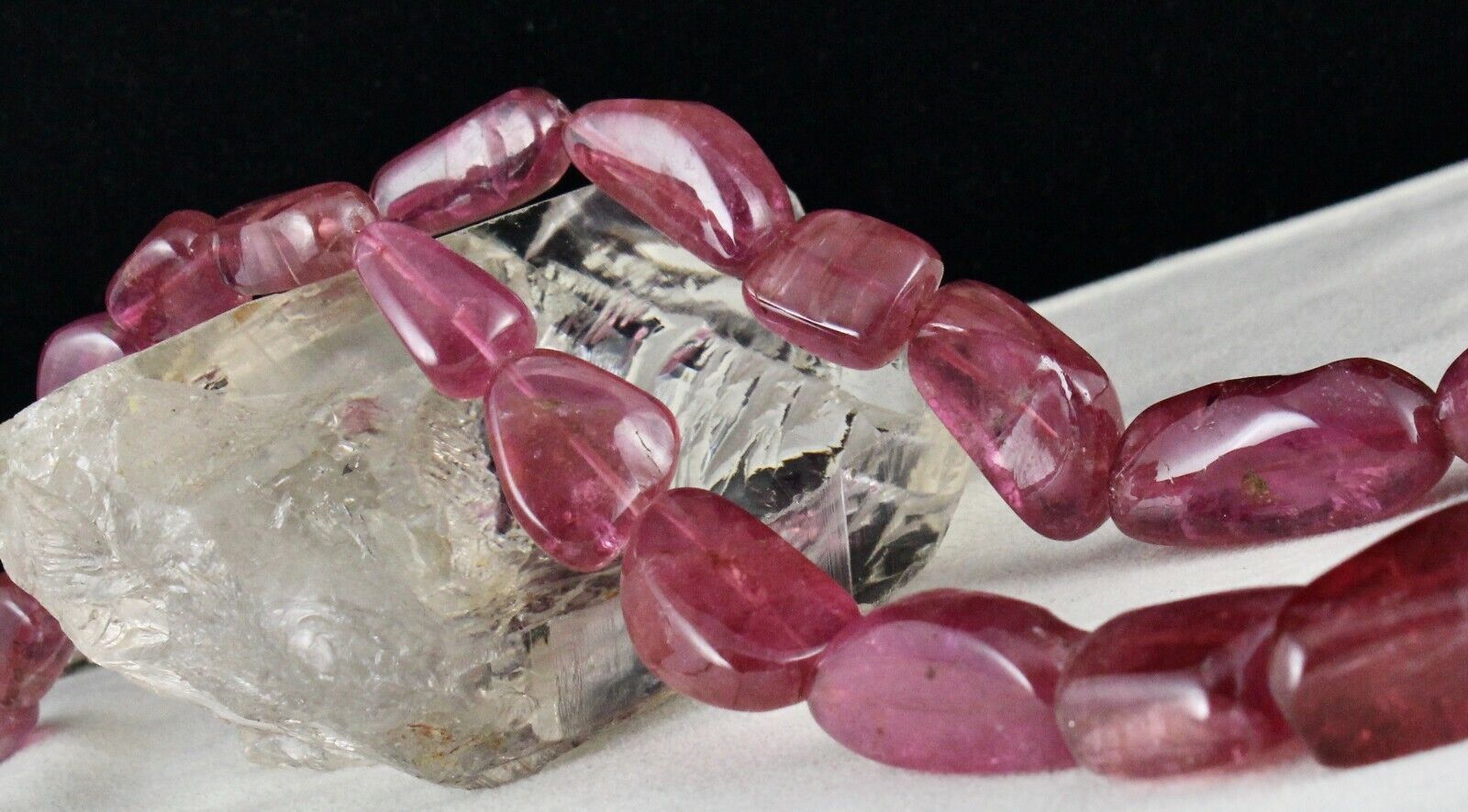 NATURAL PINK TOURMALINE RUBELLITE BEADS TUMBLE 35MM BIG 1241 CARATS GEM NECKLACE