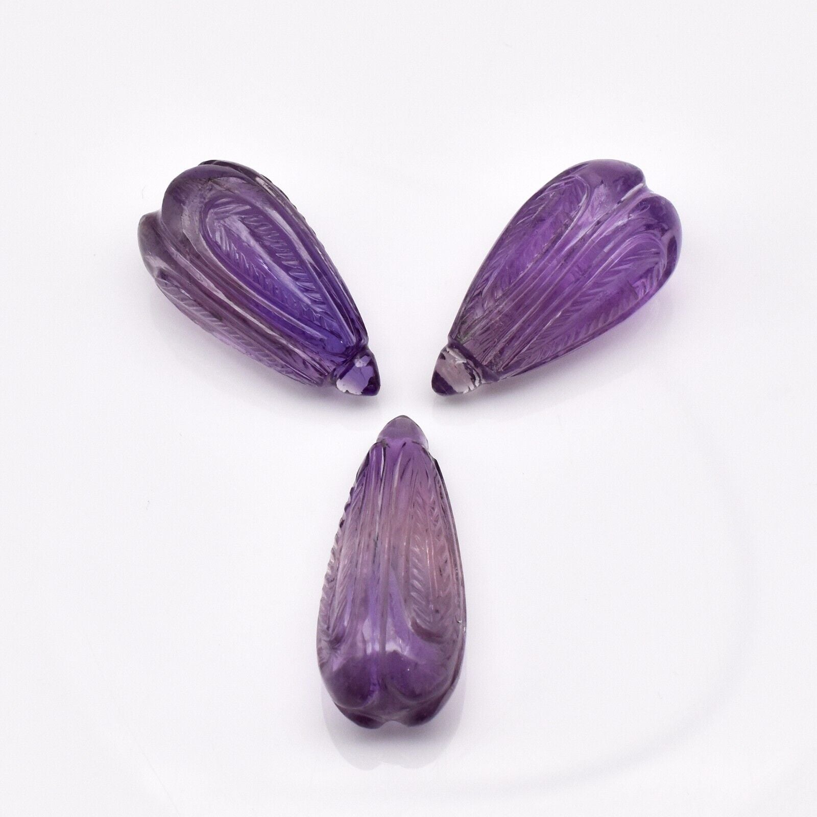 Natural Amethyst Engraved Drops 3 Pc 94.34 Ct Loose Gemstone Earring Pendant Set