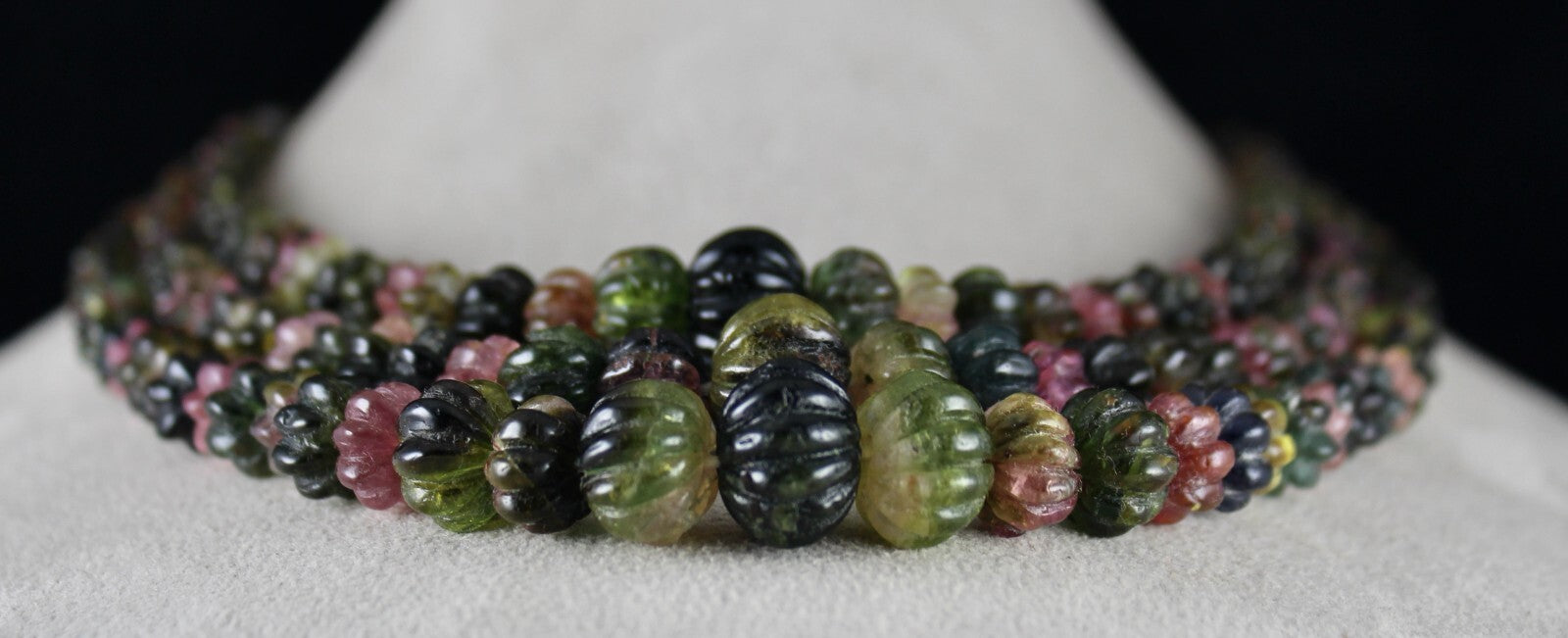 Certified Estate Natural Multi Tourmaline 920ct Melon Carved Gemstone Necklace