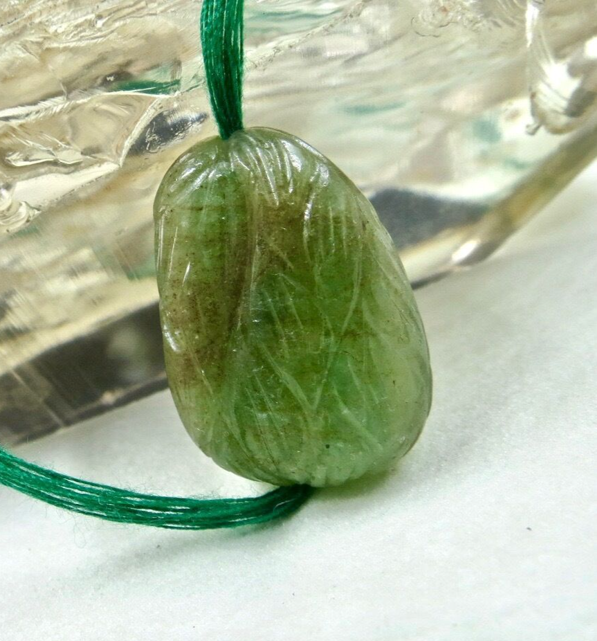 Antique 42.50 Ct Natural Emerald Bead Engraved Tumble Drill Gemstone Design