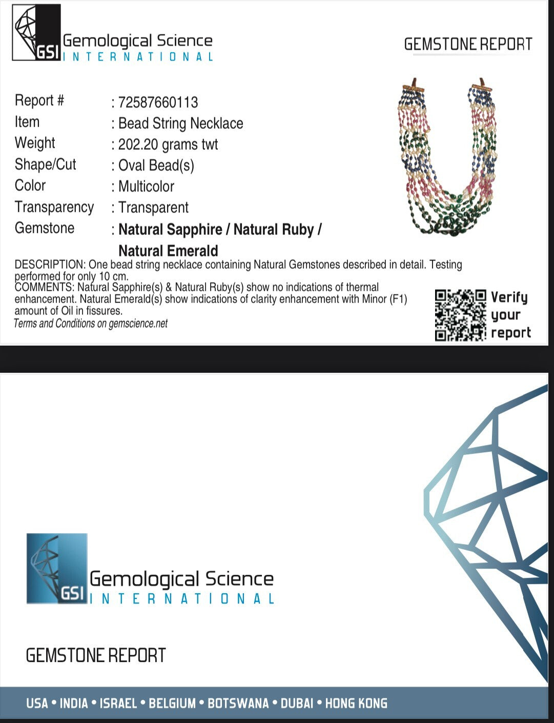 Certified Natural Ruby 976ct Blue Sapphire Emerald Pearl 18k Gold Necklace