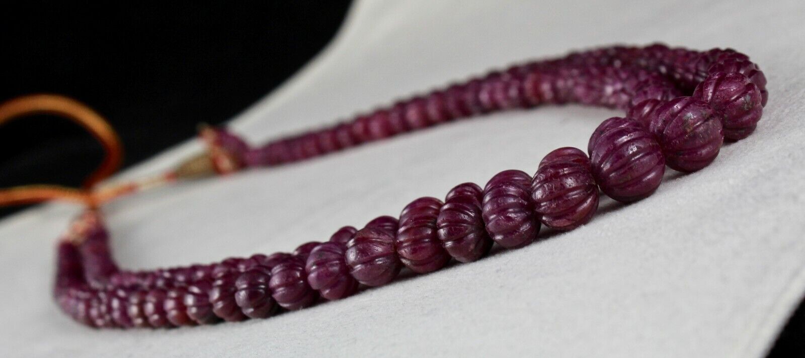 FINE NATURAL RUBY BEADS CARVED MELON 2 LINE 403 CARAT PRECIOUS GEMSTONE NECKLACE