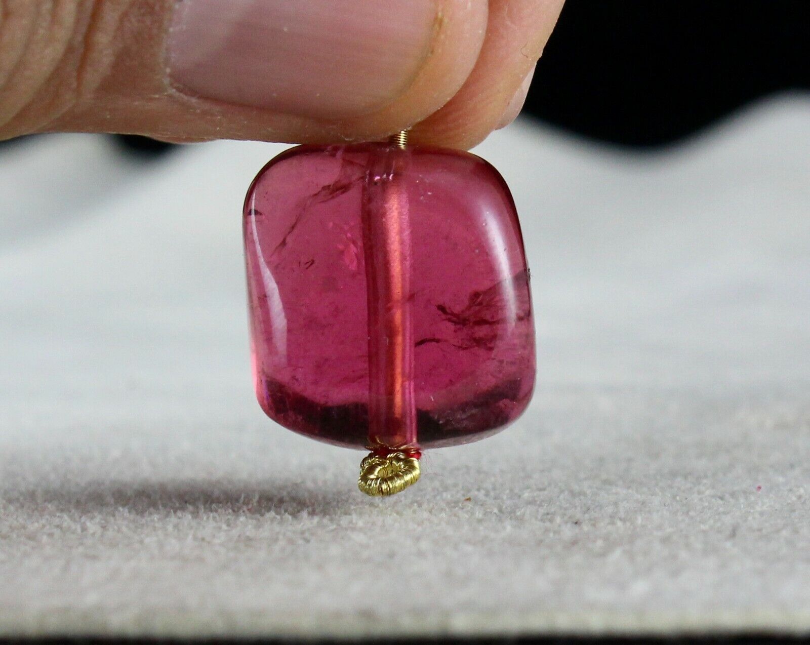 NATURAL PINK TOURMALINE RUBELLITE SQUARE BEAD 31.28 CTS GEMSTONE HANGING PENDANT
