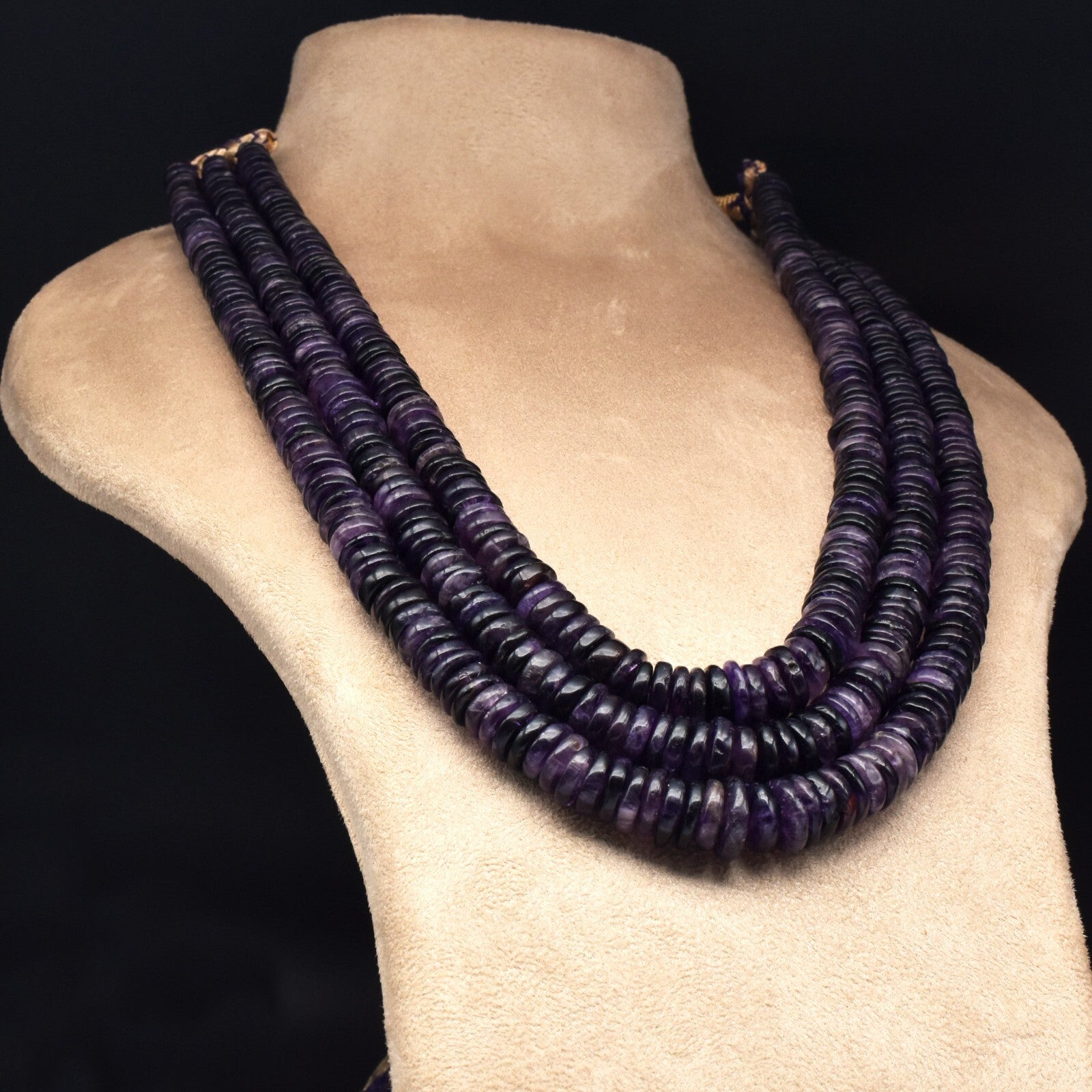 Natural Dark Amethyst Necklace 1233 Ct Drilled Button Shape Gemstone Beads