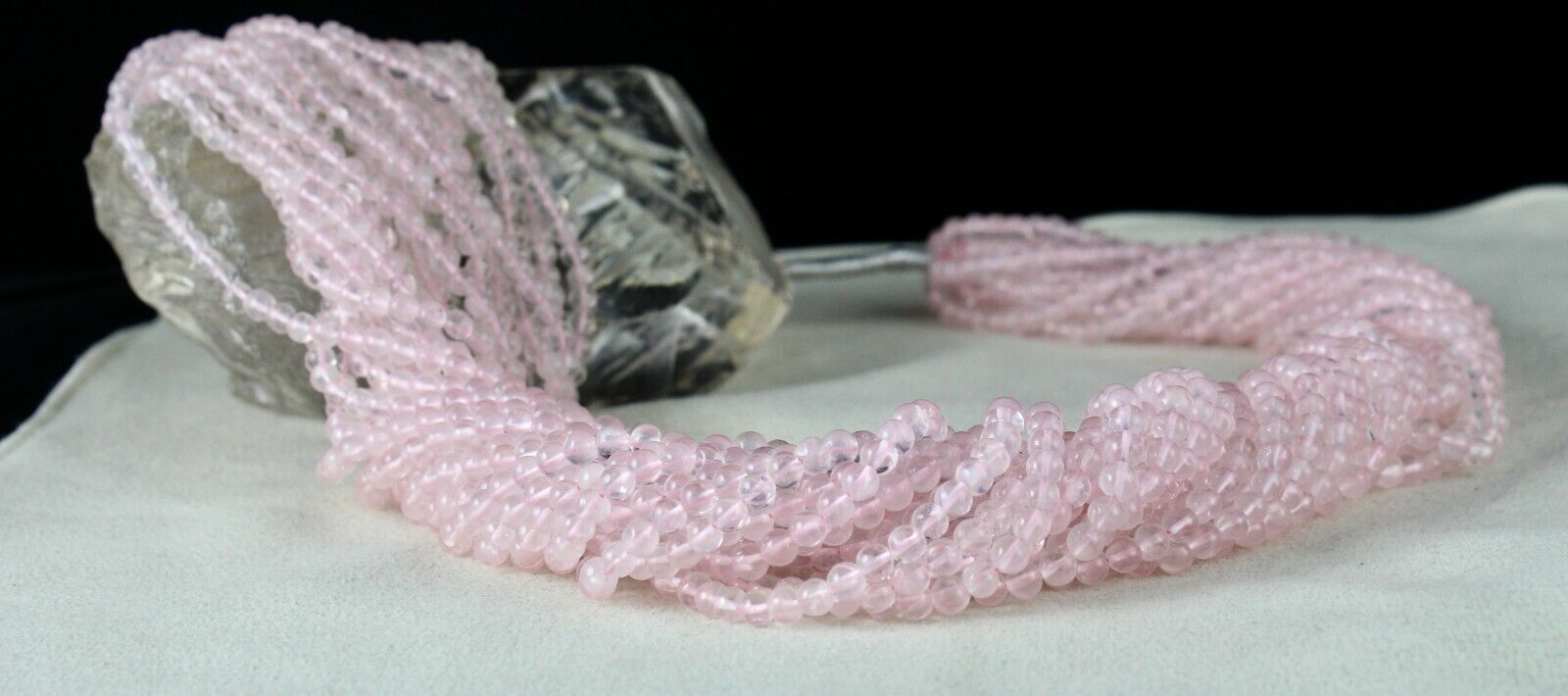 NATURAL PINK ROSE QUARTZ ROUND BEADS 18 LINE 1175 CARATS SEMI-PRECIOUS NECKLACE