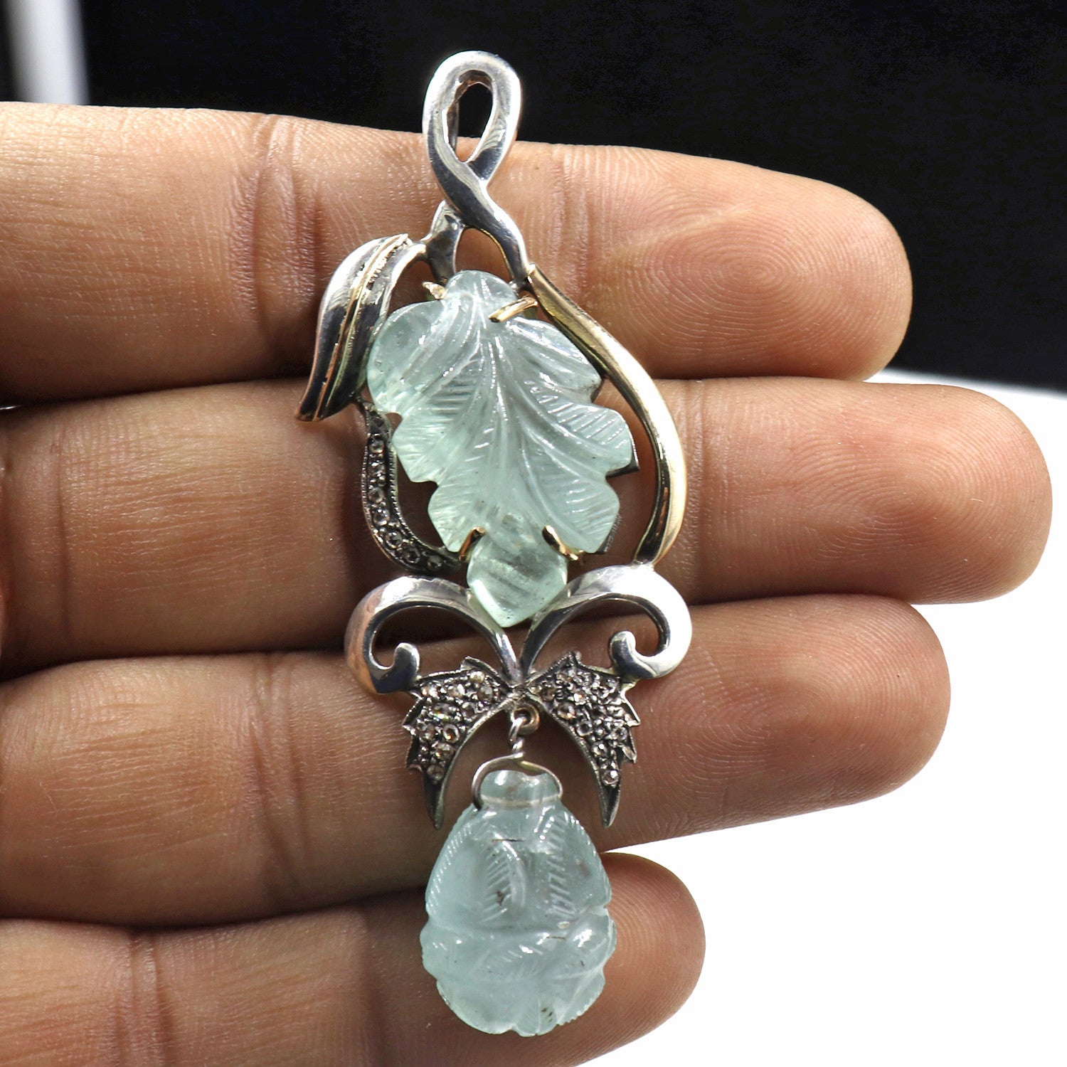 Certified Aquamarine 10ct Natural Diamond 18k Sterling Silver Victorian Pendant