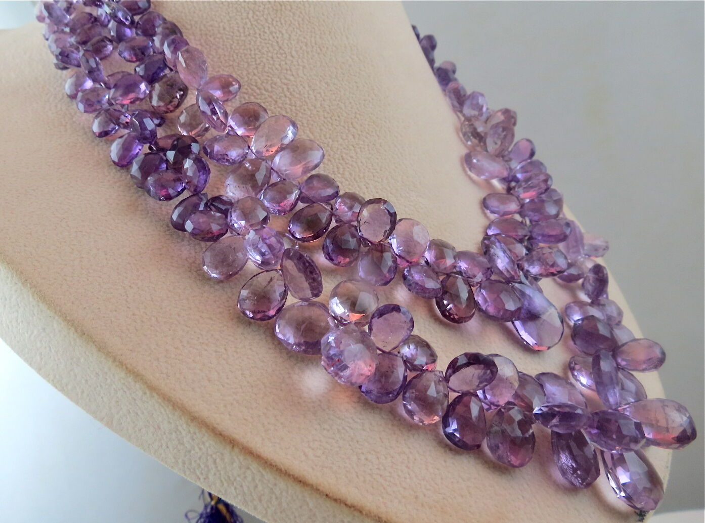 NATURAL BRAZILIAN AMETHYST FACETED TEARDROPS 2 LINE 725 CARATS GEMSTONE NECKLACE
