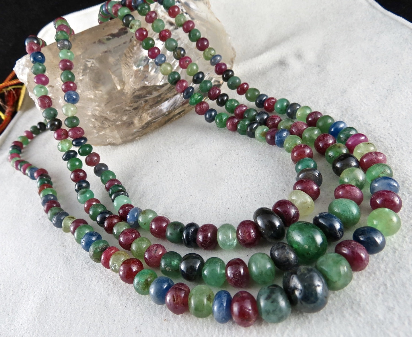 Certified Multi-gemstone Emerald Ruby Sapphire 666ct Necklace For Women