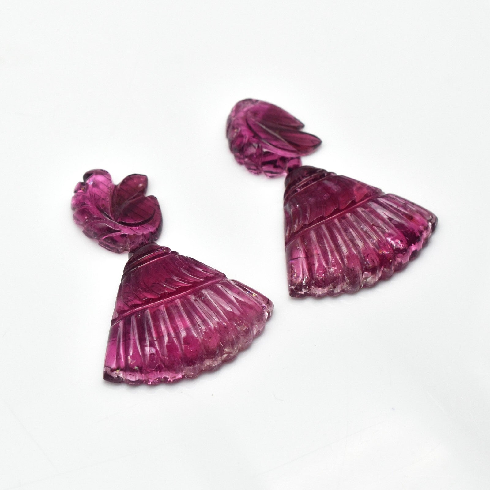 Certified Natural Pink Tourmaline 60.33 Ct Carved Gemstone For Earring Design