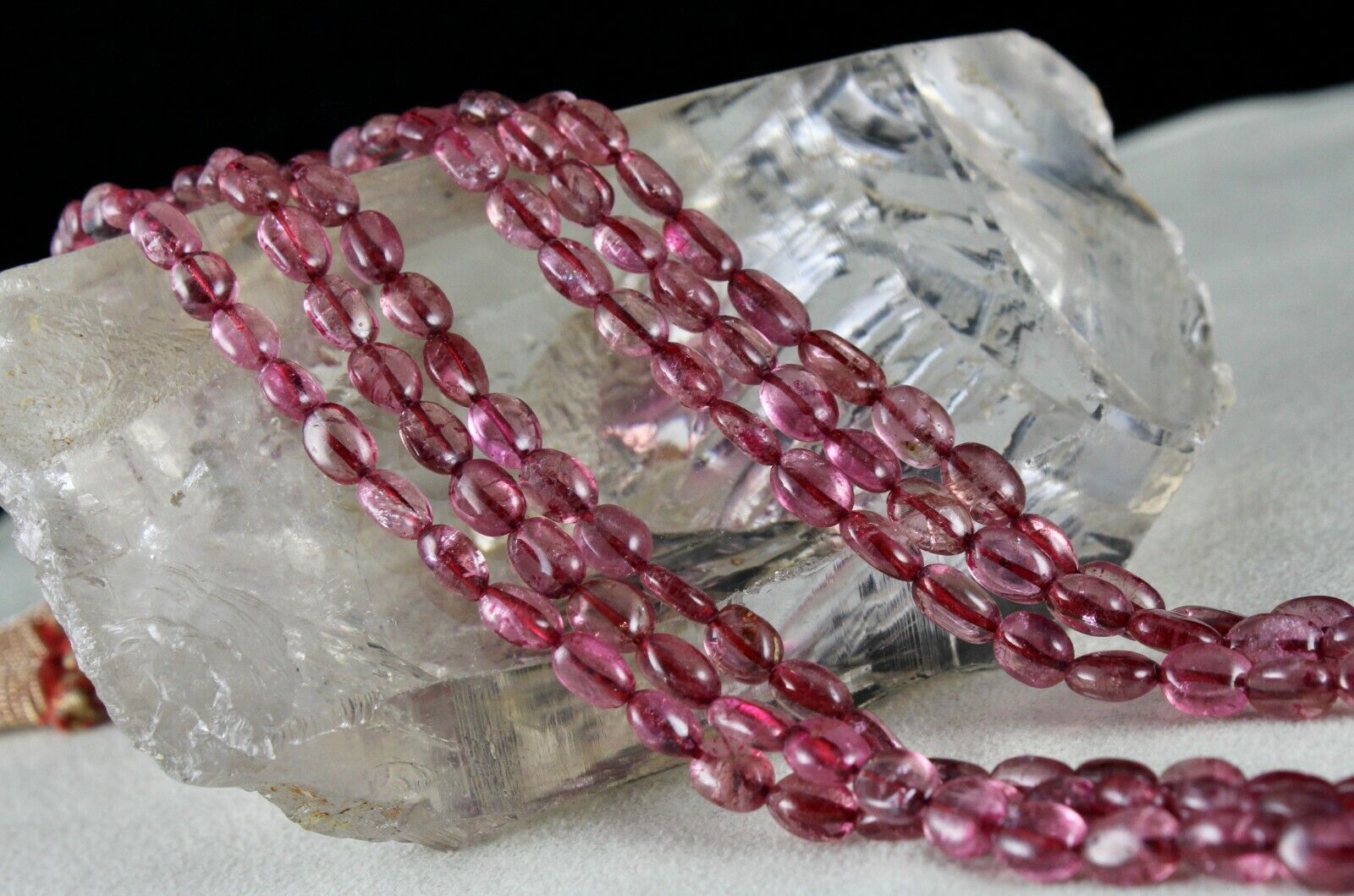 NATURAL TOURMALINE BEADS CABOCHON 3 L 244 CARATS GEMSTONE BEADED OLD NECKLACE
