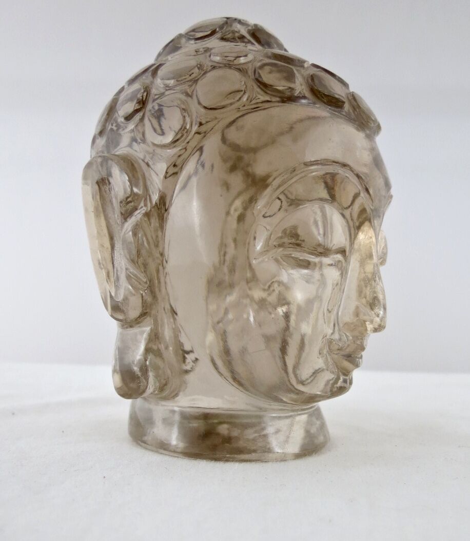 4 INCH NATURAL SMOKY QUARTZ BUDDHA HEAD 2730 CARATS GEMSTONE STATUE HOME DECOR
