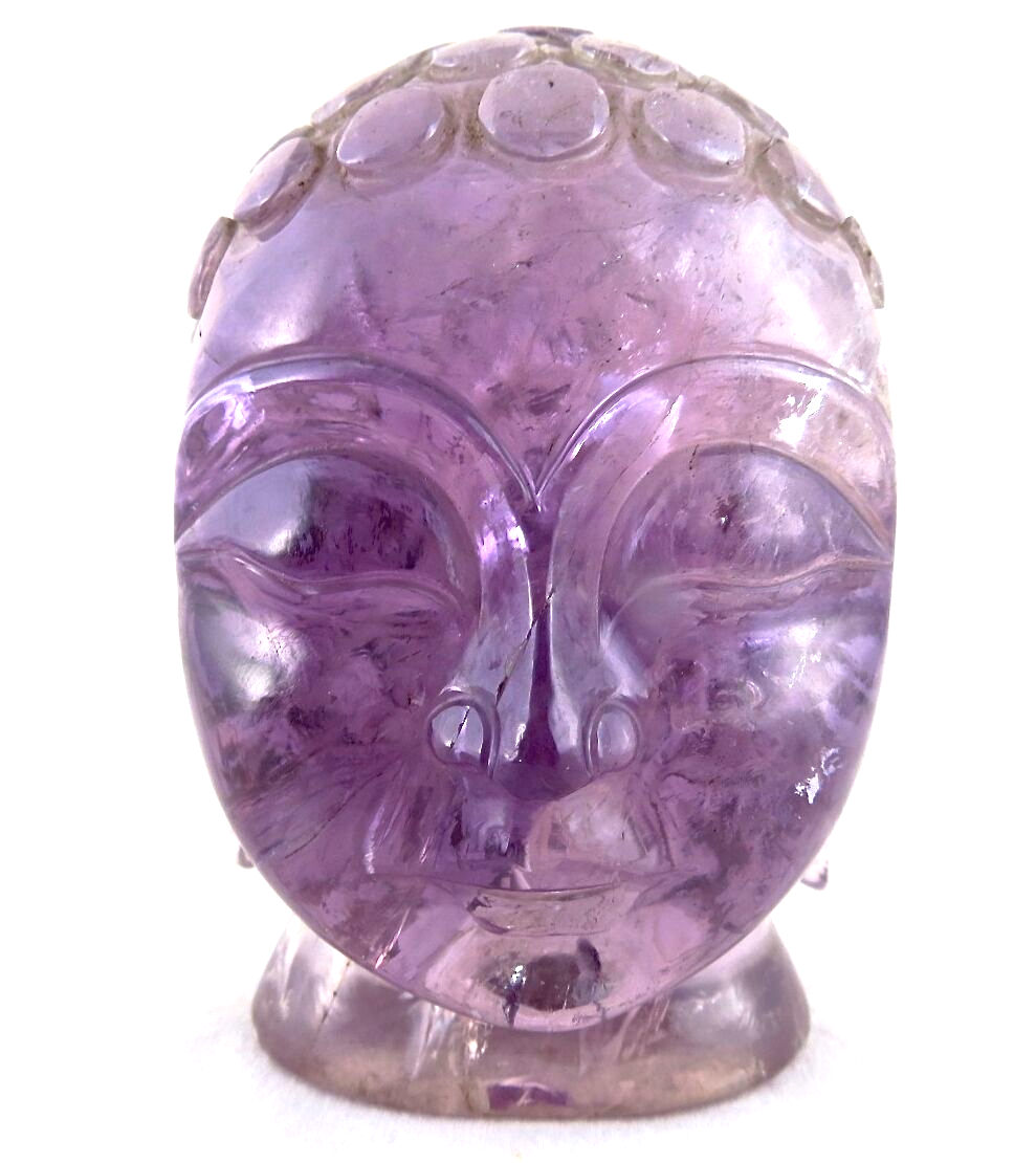 Certified Natural Amethyst Buddha Head Statue 2350 Ct Purple Gemstone Decor