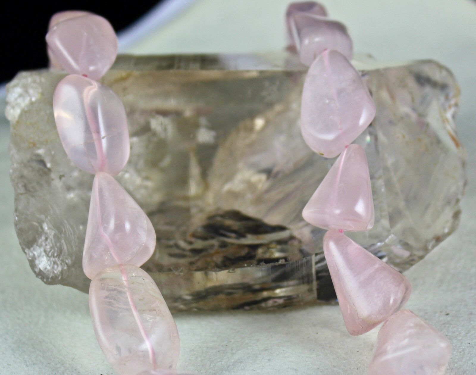 Pink Natural Rose Quartz Cabochon beads Necklace 730 Cts Gemstone Silver Clasp