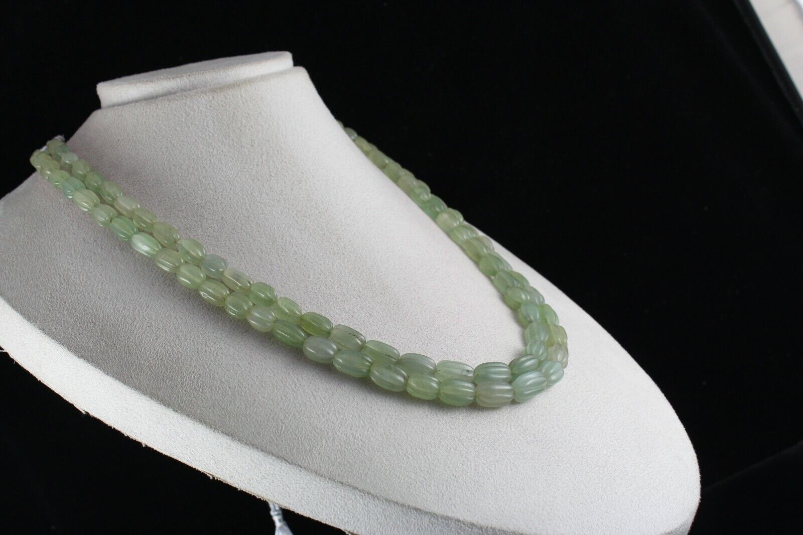 NATURAL INDIAN JADE CARVED LONG BEADS 2 L 484 CARATS GEMSTONE FASHION NECKLACE