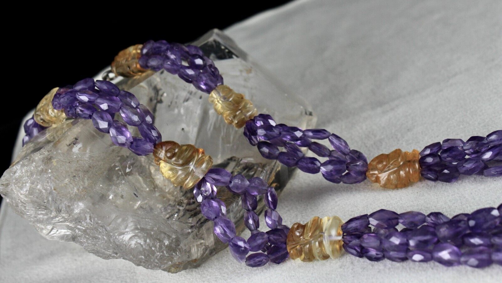NATURAL AMETHYST FACETED CITRINE GANESHA CARVED BEADED 331 CTS DESIGNER NECKLACE