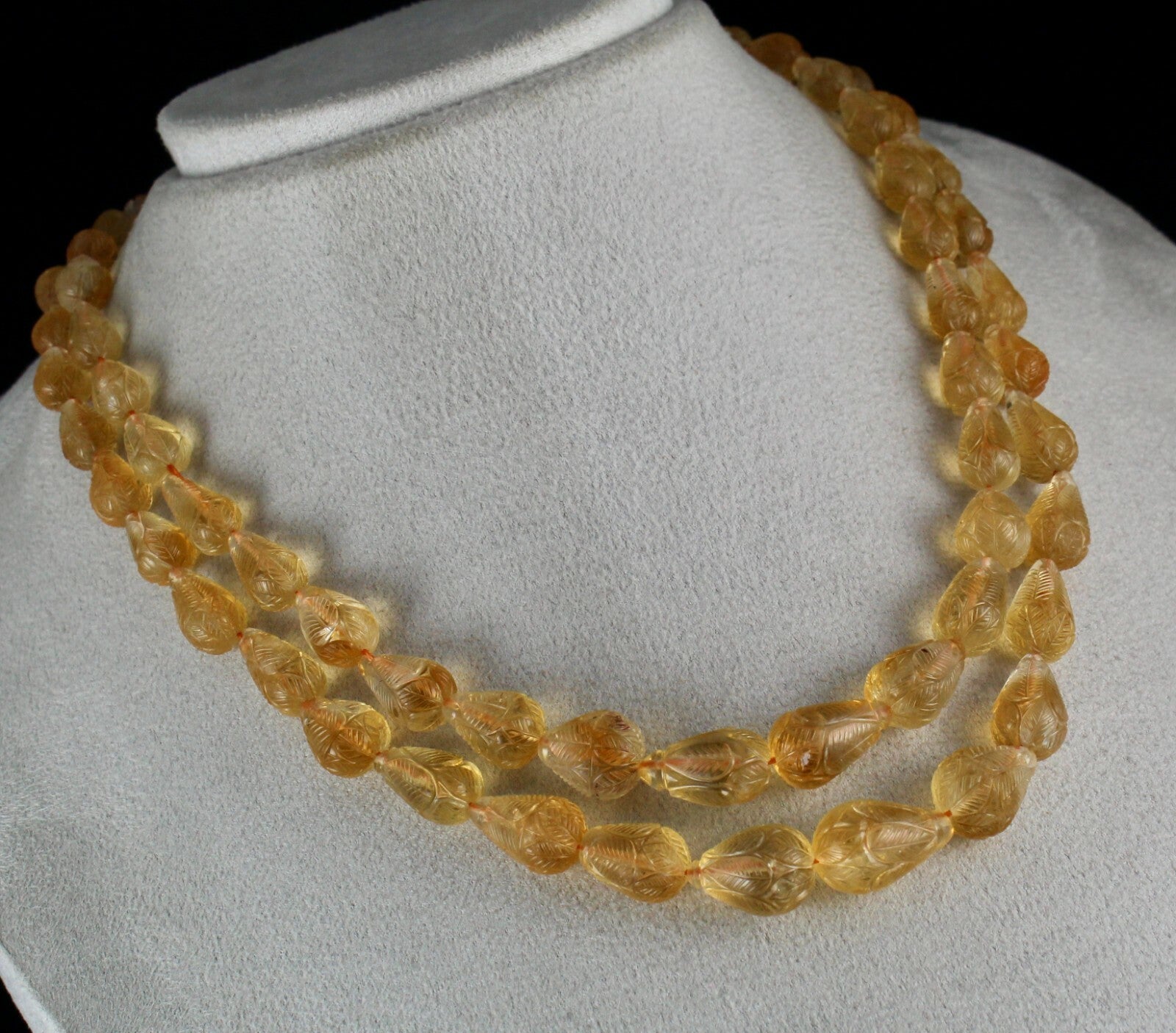 Certified Natural Citrine Carved Drops Beaded Necklace 467 Ct For Women