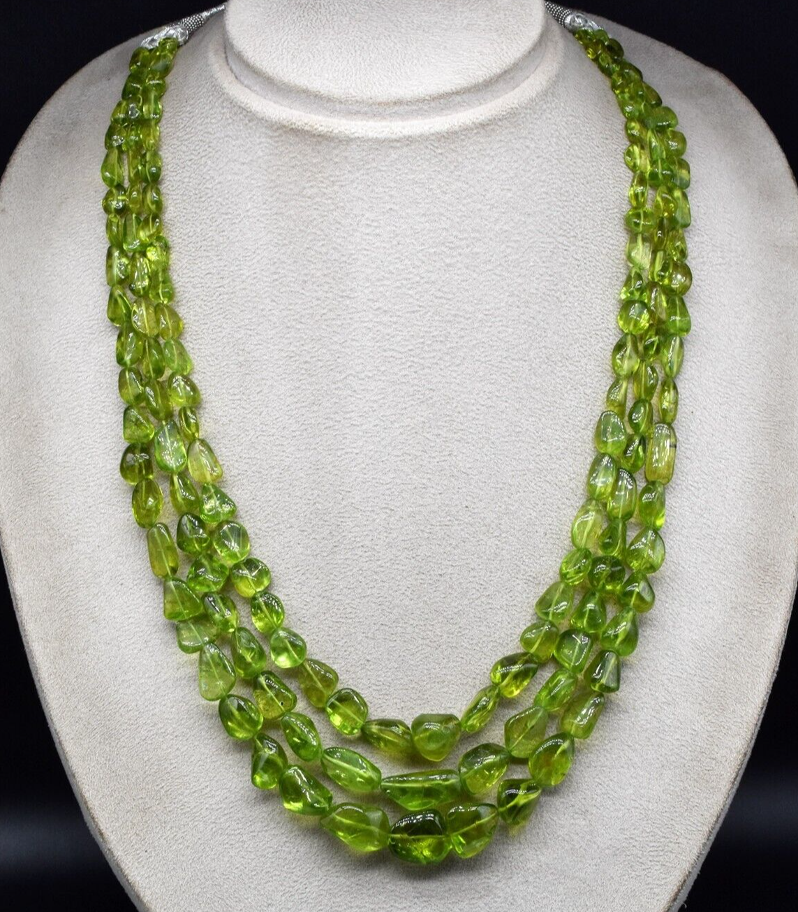 Certified Natural Peridot Necklace 663 Ct Tumble Beads Drilled Gift For Her