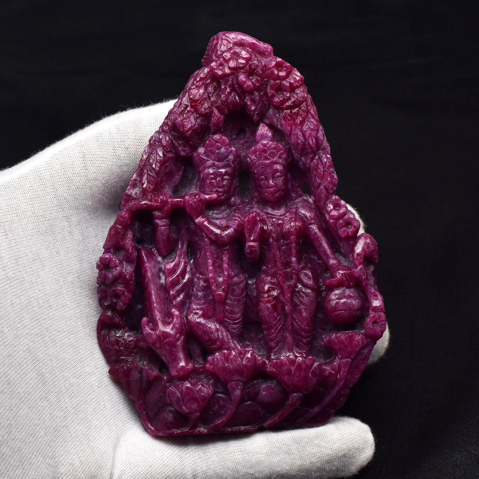 Certified Natural Ruby 1925ct Red Gemstone Lord Radha Krishna Statue Decor
