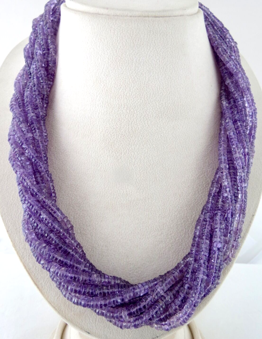 Natural Brazilian Amethyst Beads Button 10 Line 1165 Ct Gemstone Silver Necklace