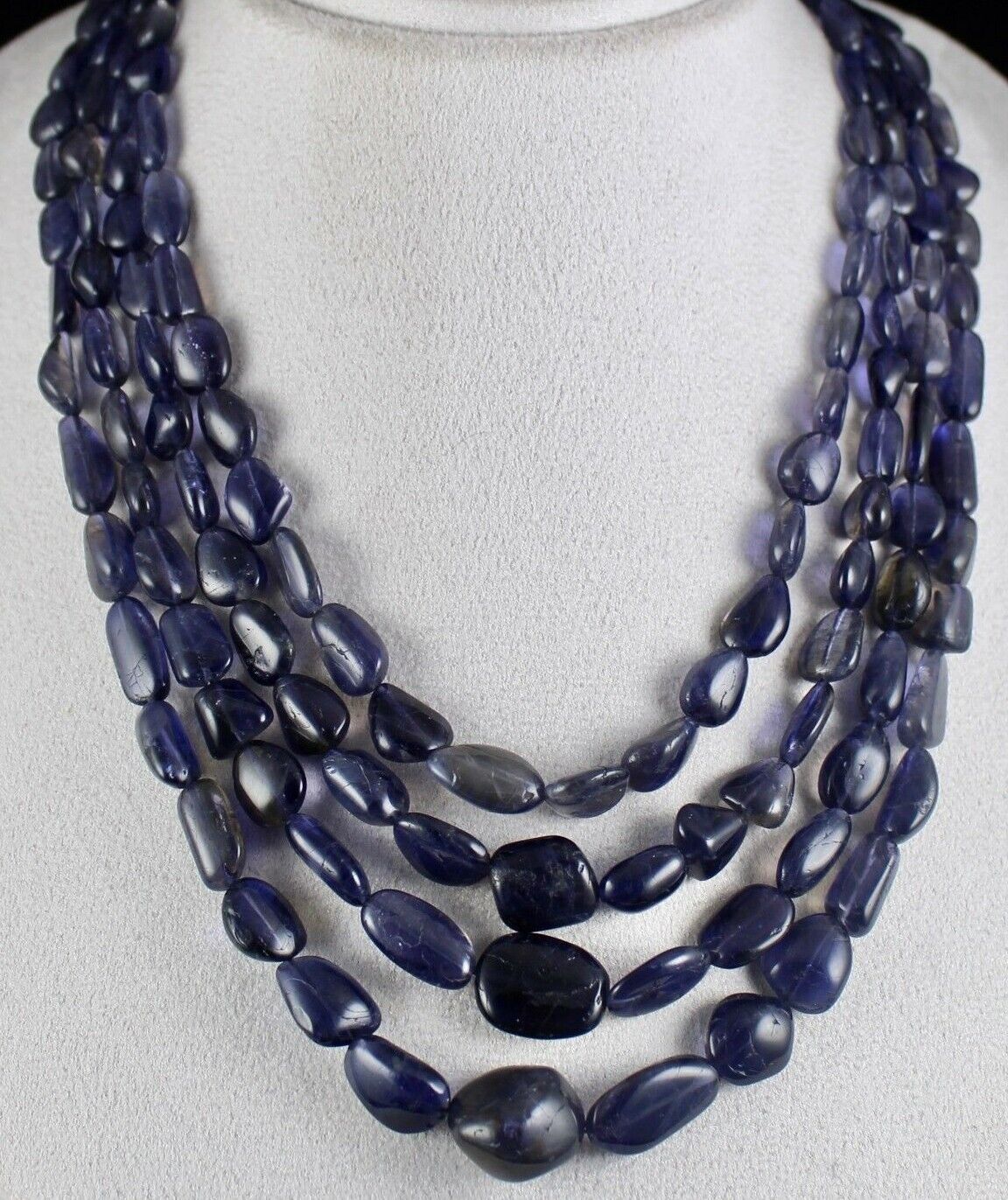 BLUE NATURAL IOLITE CABOCHON 4 LINE 875 CARATS GEMSTONE LADIES NECKLACE